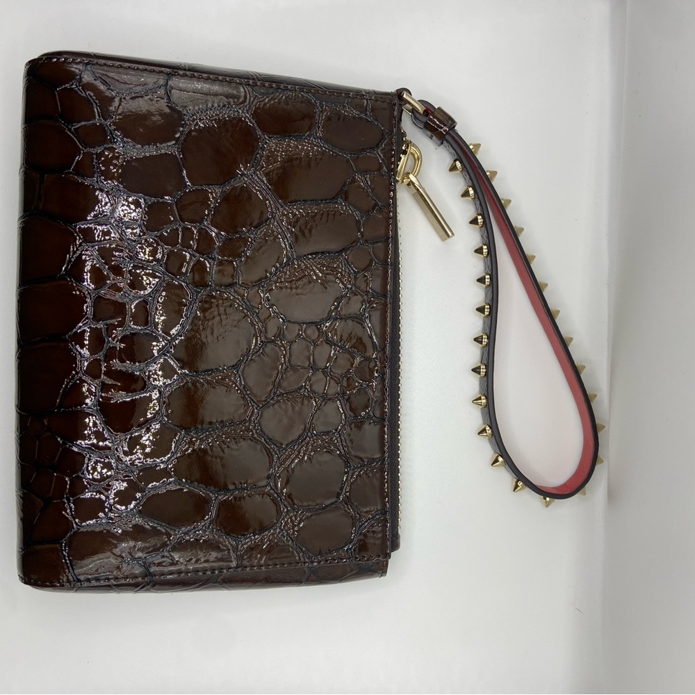 Christian Louboutin Cabata Croc Embossed Soft Pouch Spike Wristlet Mini - Picture 3 of 16